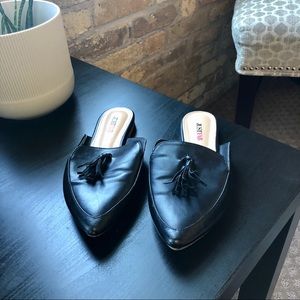 BLACK TASSLE SLIP ON LOAFERS